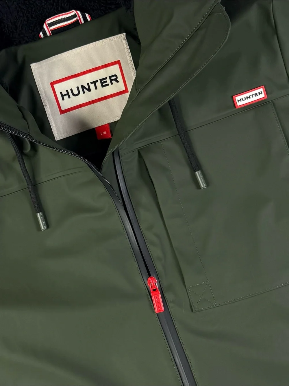 Hunter Men’s Dark Green Fleece Lined Hooded Jacket NWOT Large